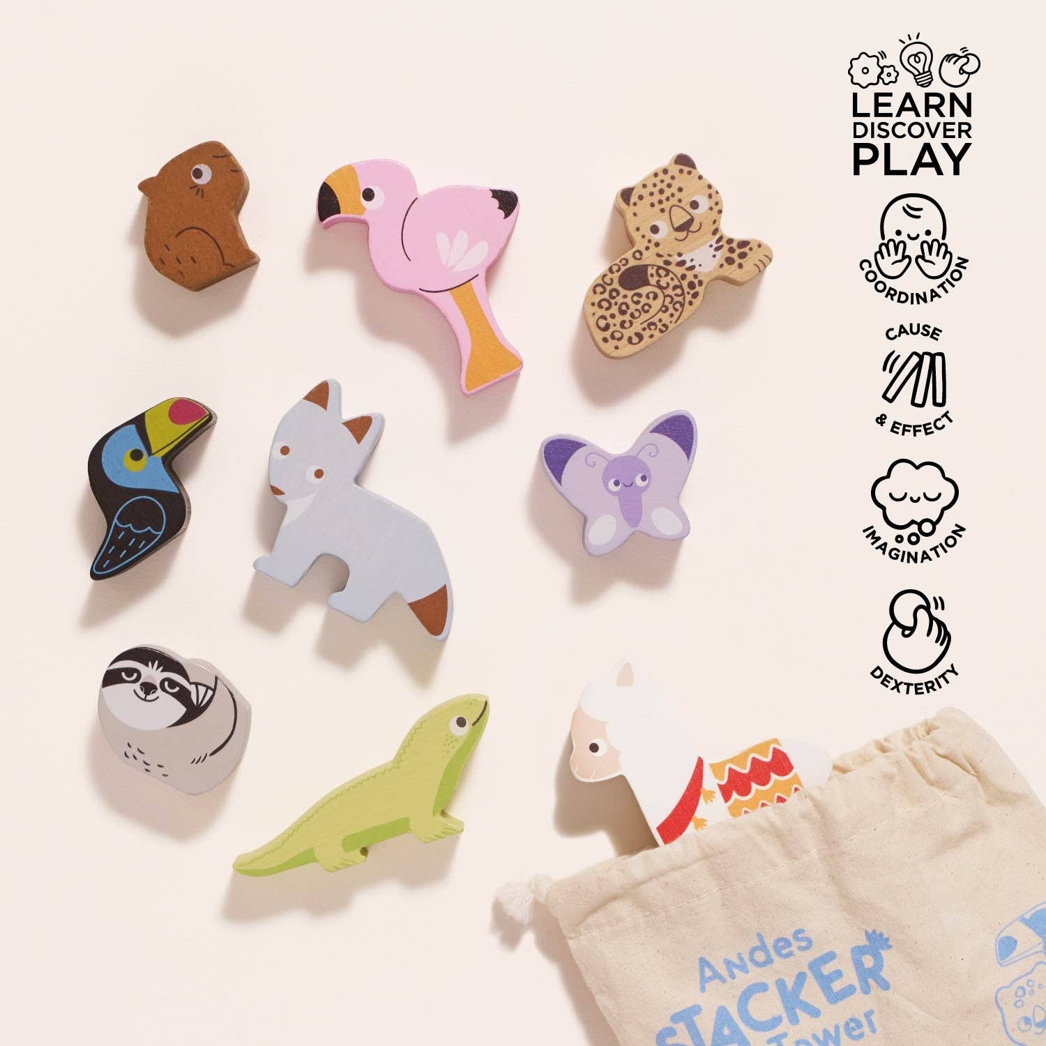 Wooden Stacking Animals & Bag