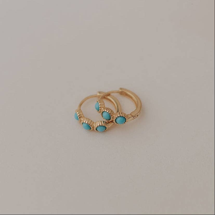 Lainey Turquoise Hoops: Silver