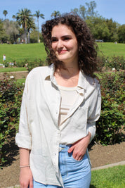 Linen Button Up Top - Sand