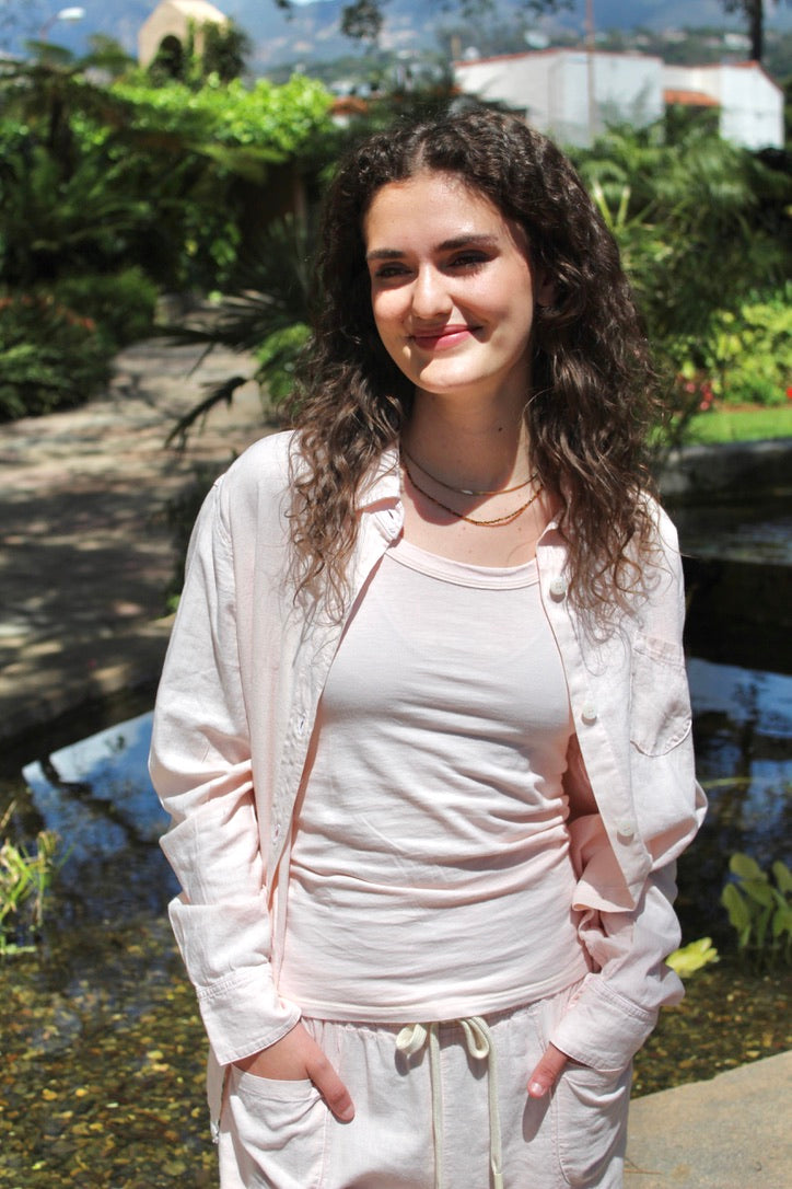 Linen Button Up Top - Pink Rose