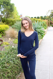 Softest V-neck Long Sleeve Tee - Ocean Blue