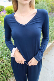 Softest V-neck Long Sleeve Tee - Ocean Blue