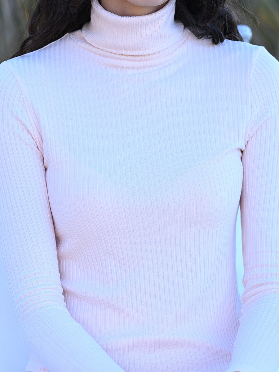 Soft Rib Turtleneck - Pink Rose