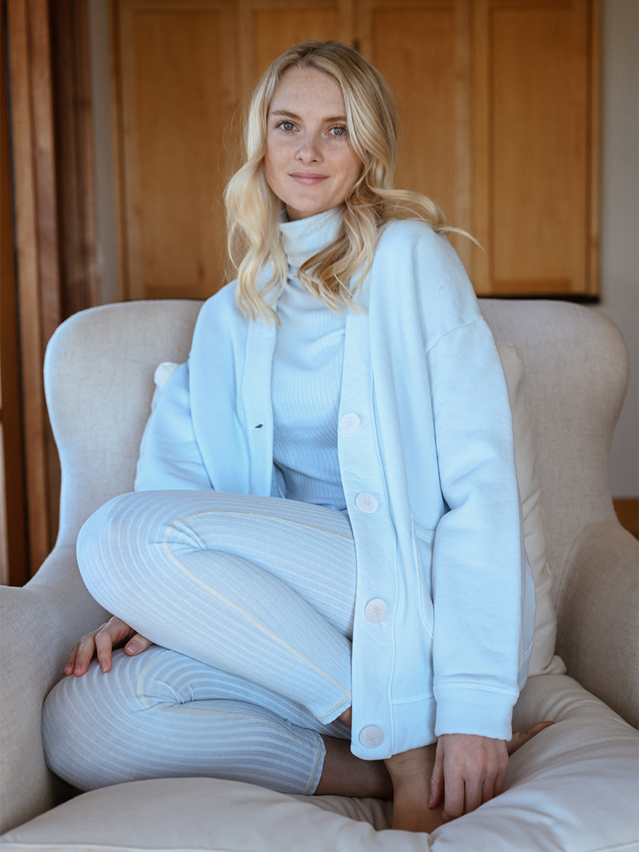 Cotton Fleece Cardigan - Sky Blue