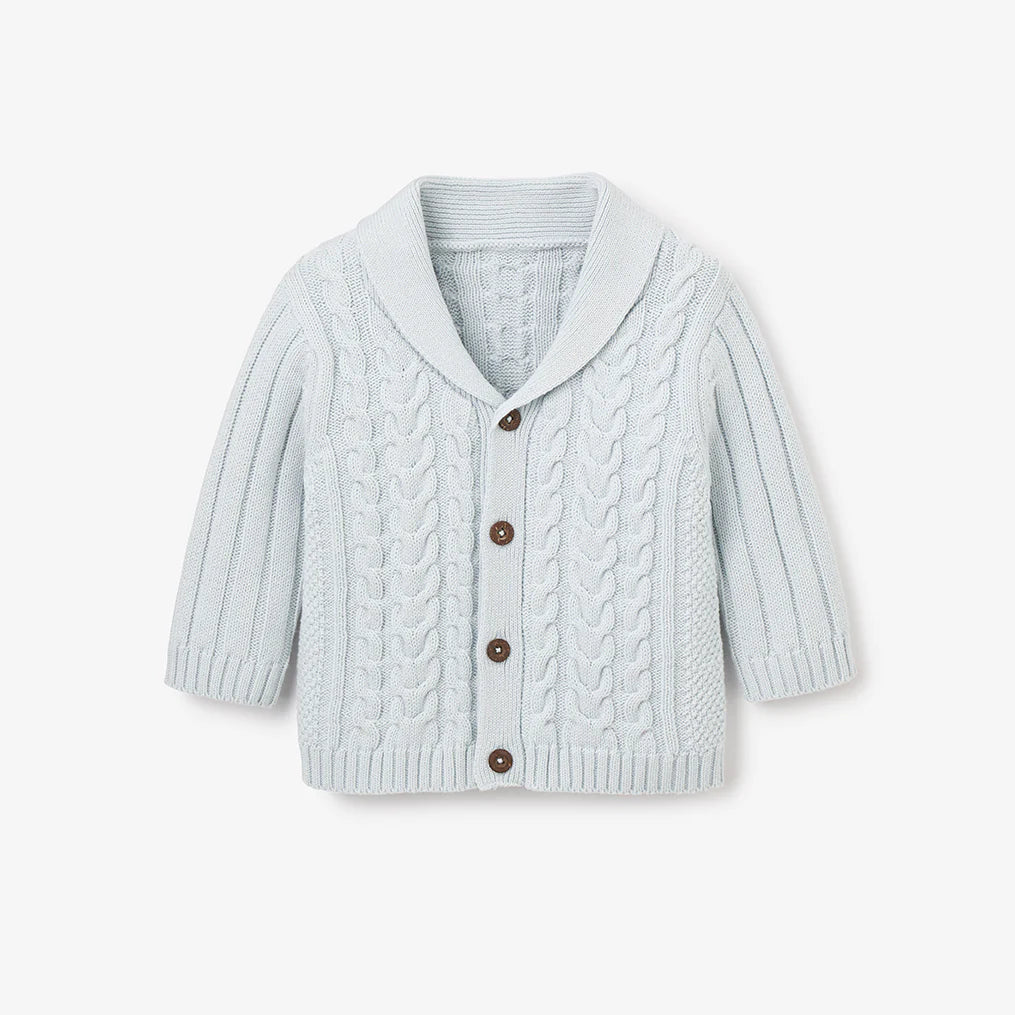 V-Neck Horseshoe Cable Cardigan - Pale Blue