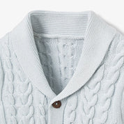 V-Neck Horseshoe Cable Cardigan - Pale Blue