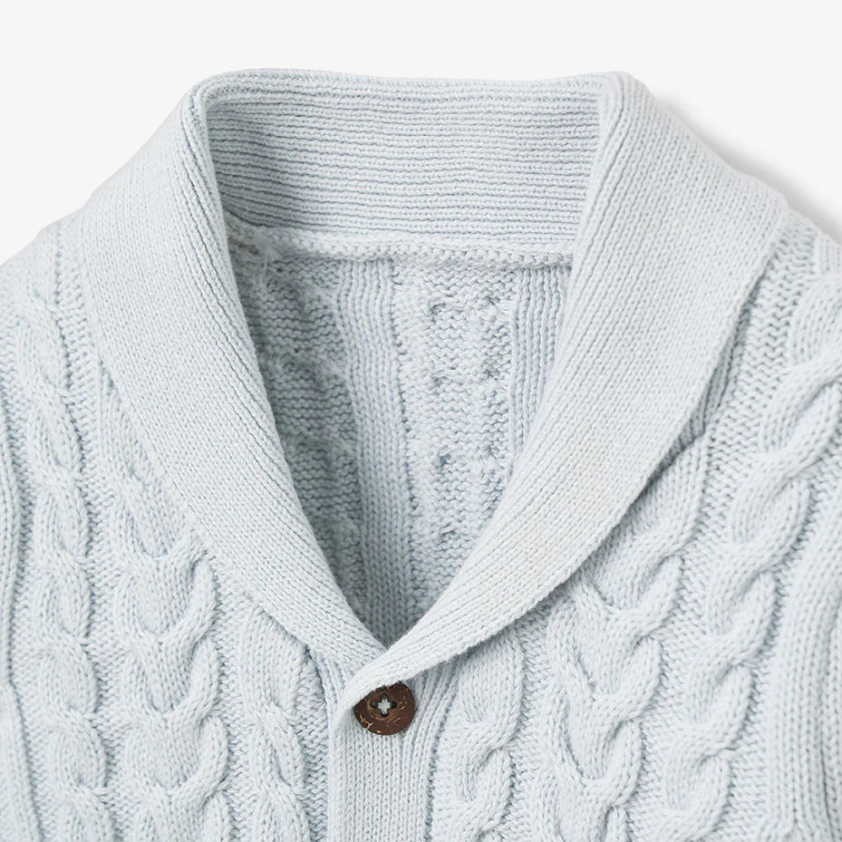V-Neck Horseshoe Cable Cardigan - Pale Blue