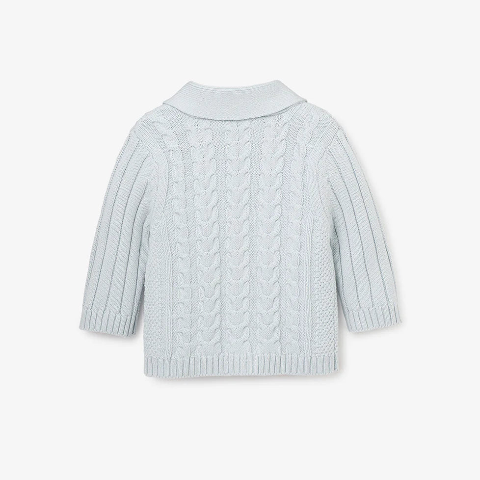 V-Neck Horseshoe Cable Cardigan - Pale Blue