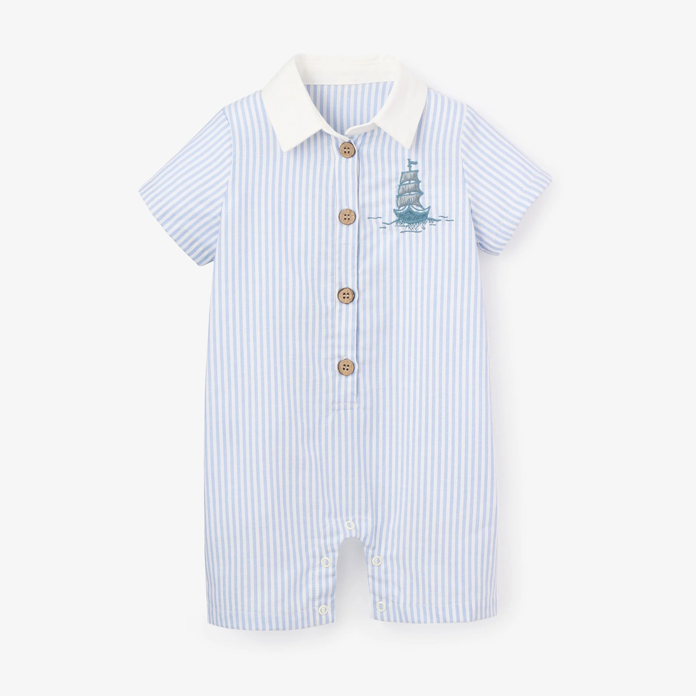 Boat Embroidered Shortall - Oxford Stripe