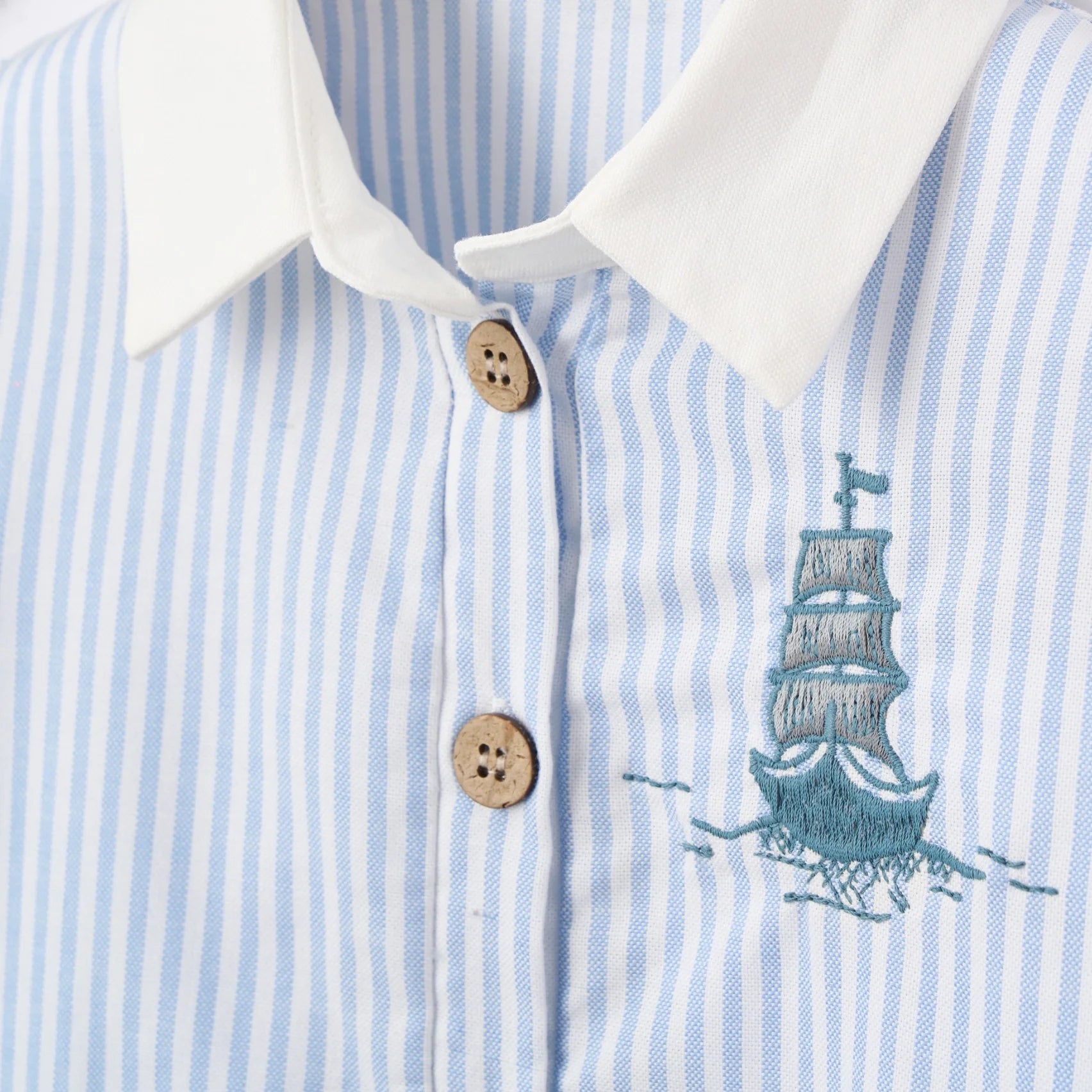 Boat Embroidered Shortall - Oxford Stripe