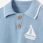 Nautical Knit Polo w/ Map Print Shorts - Blue/White