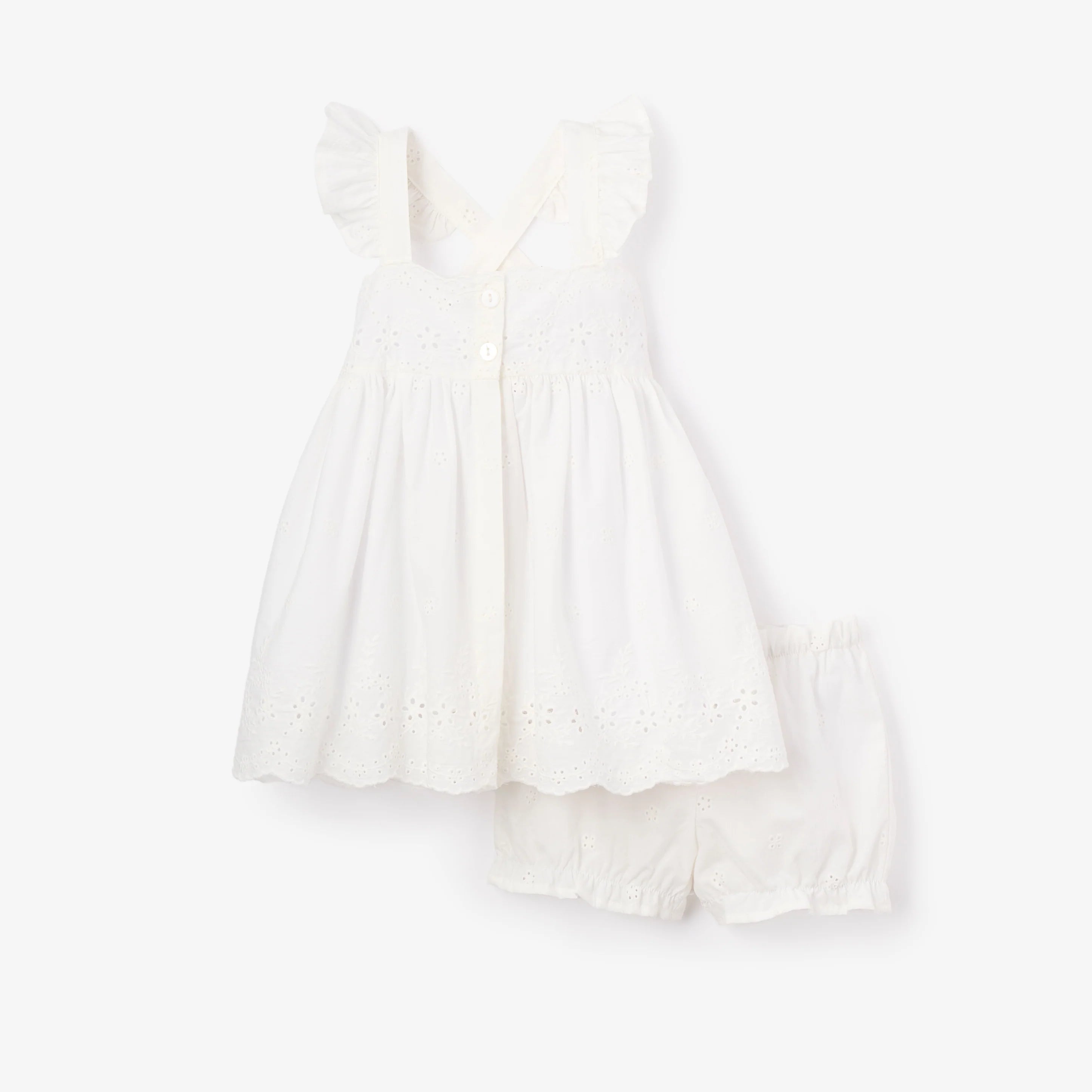 Eyelet Lace Ruffle Dress - White