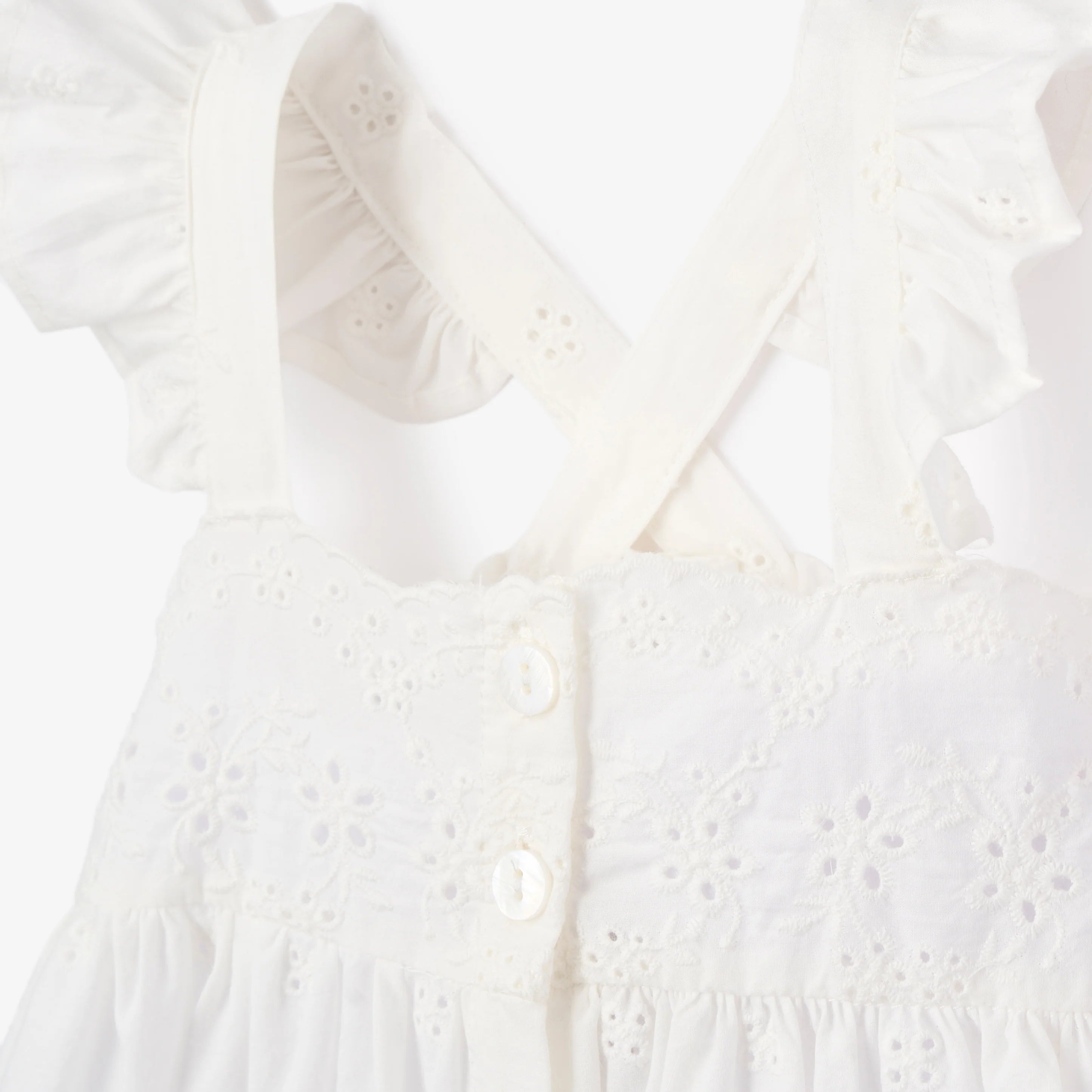 Eyelet Lace Ruffle Dress - White