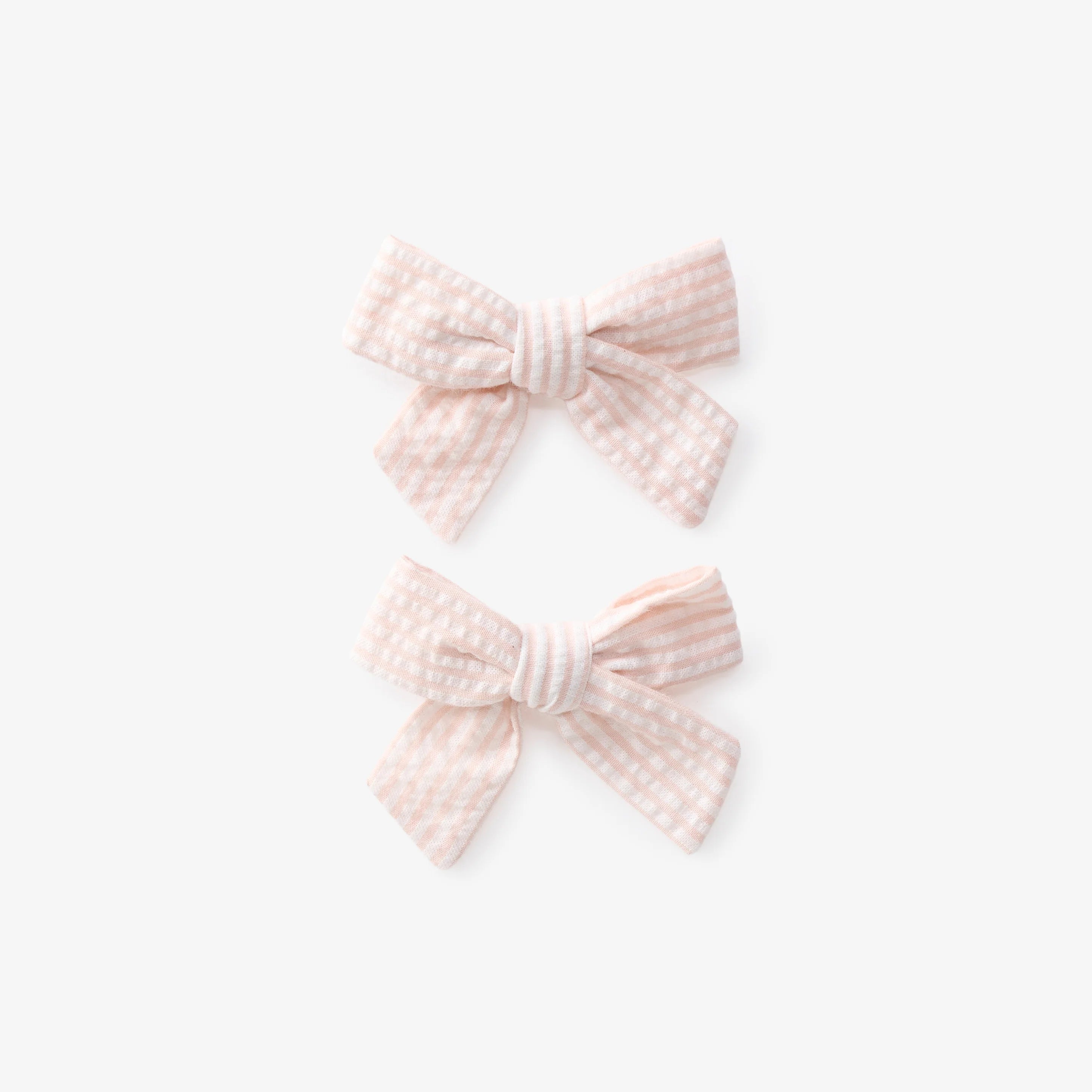 0-12M Pink Seersucker Bow Clips 2Pk