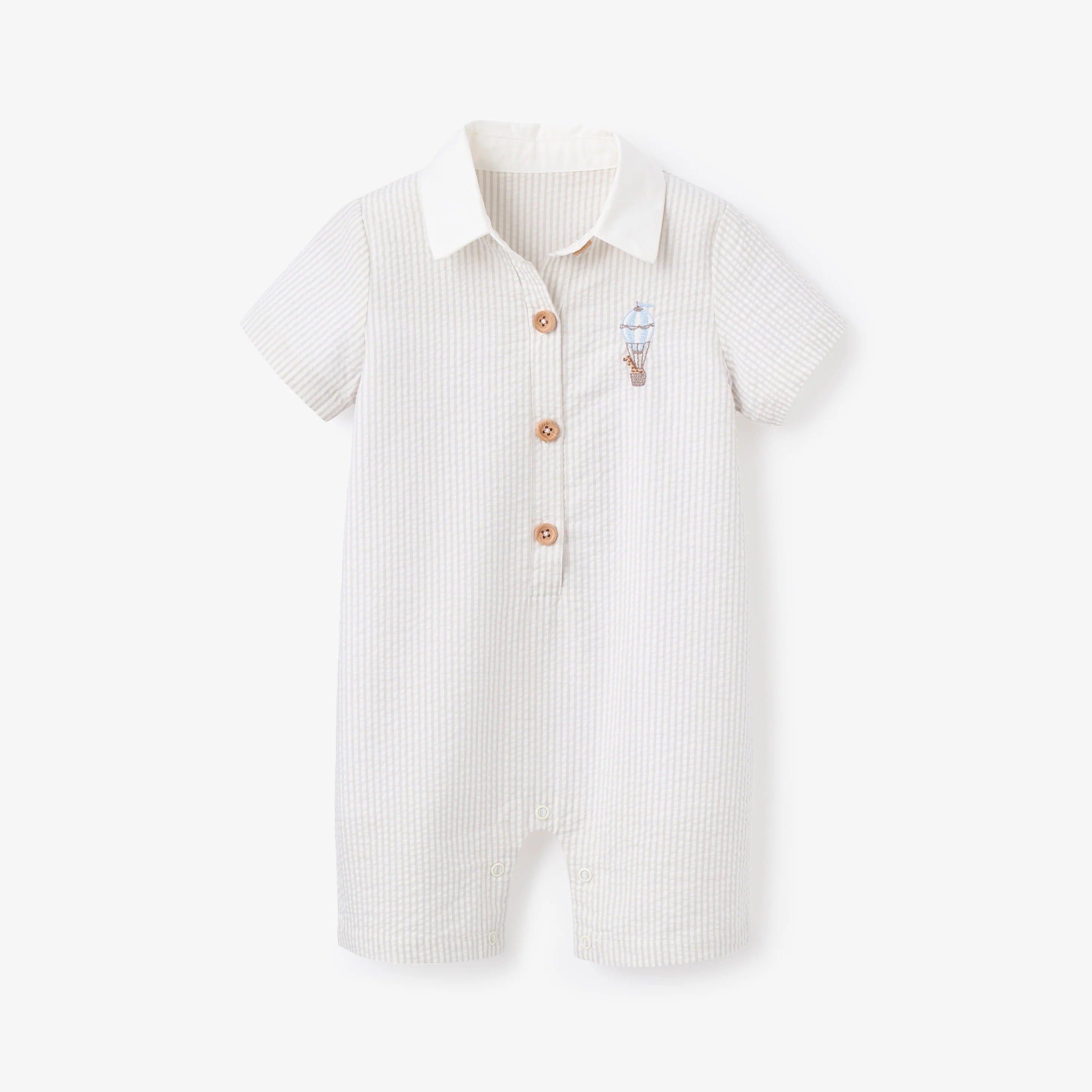 Up & Away Seersucker Collared Shortall - Grey