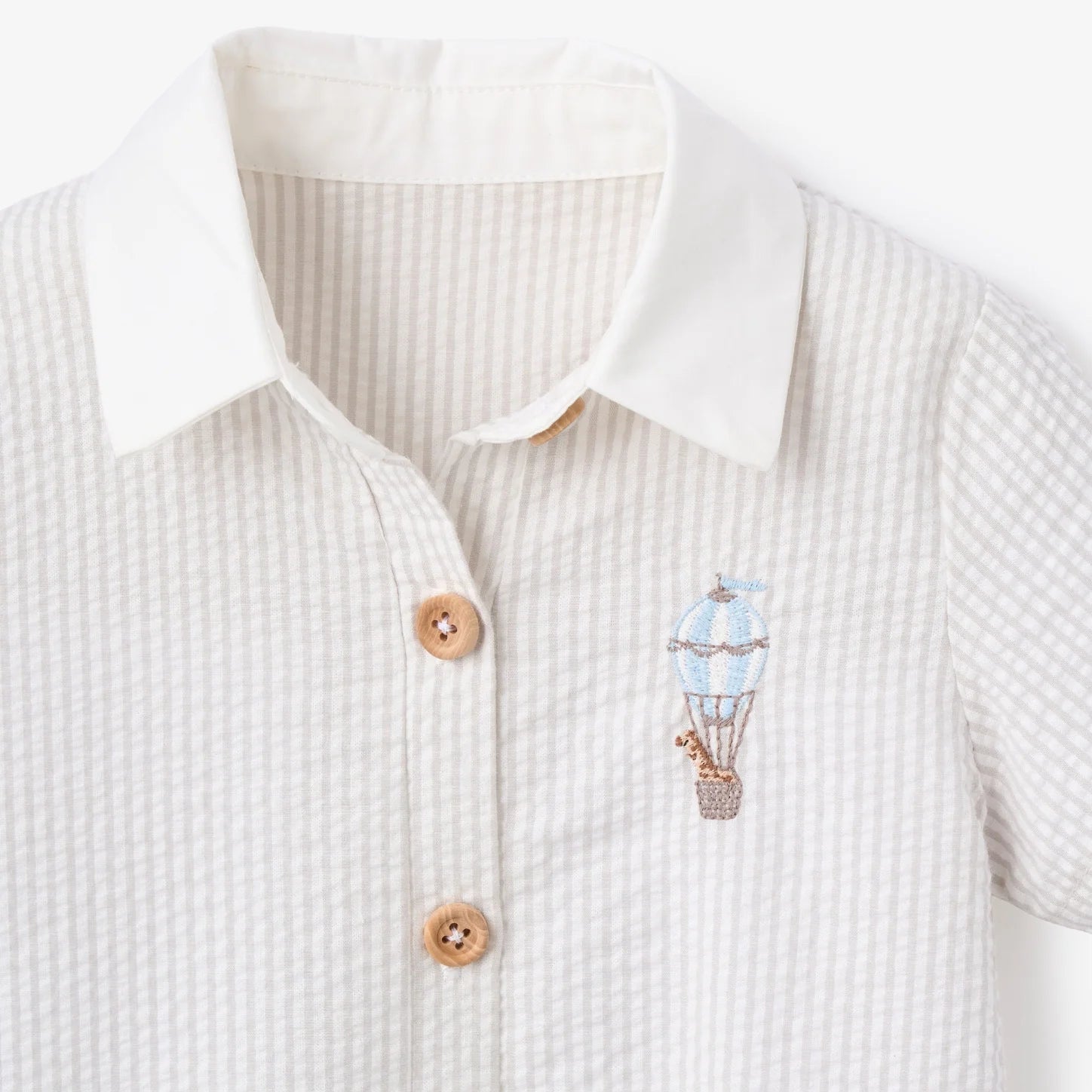 Up & Away Seersucker Collared Shortall - Grey