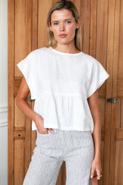 Dolman Peplum Top - Ivory Linen