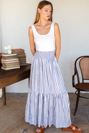 Shirred Skirt - Ocean Stripe