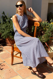 Studio Sundress - Navy + White Seersucker Check