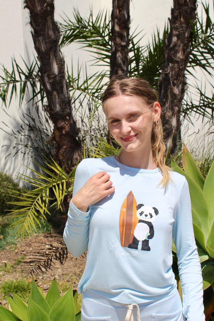 Softest Long Sleeve Tee - Surf Panda - Sky Blue