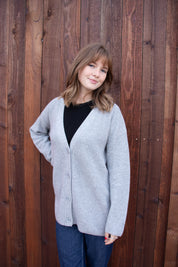 Cashmere Rib Cardigan - Heather Grey