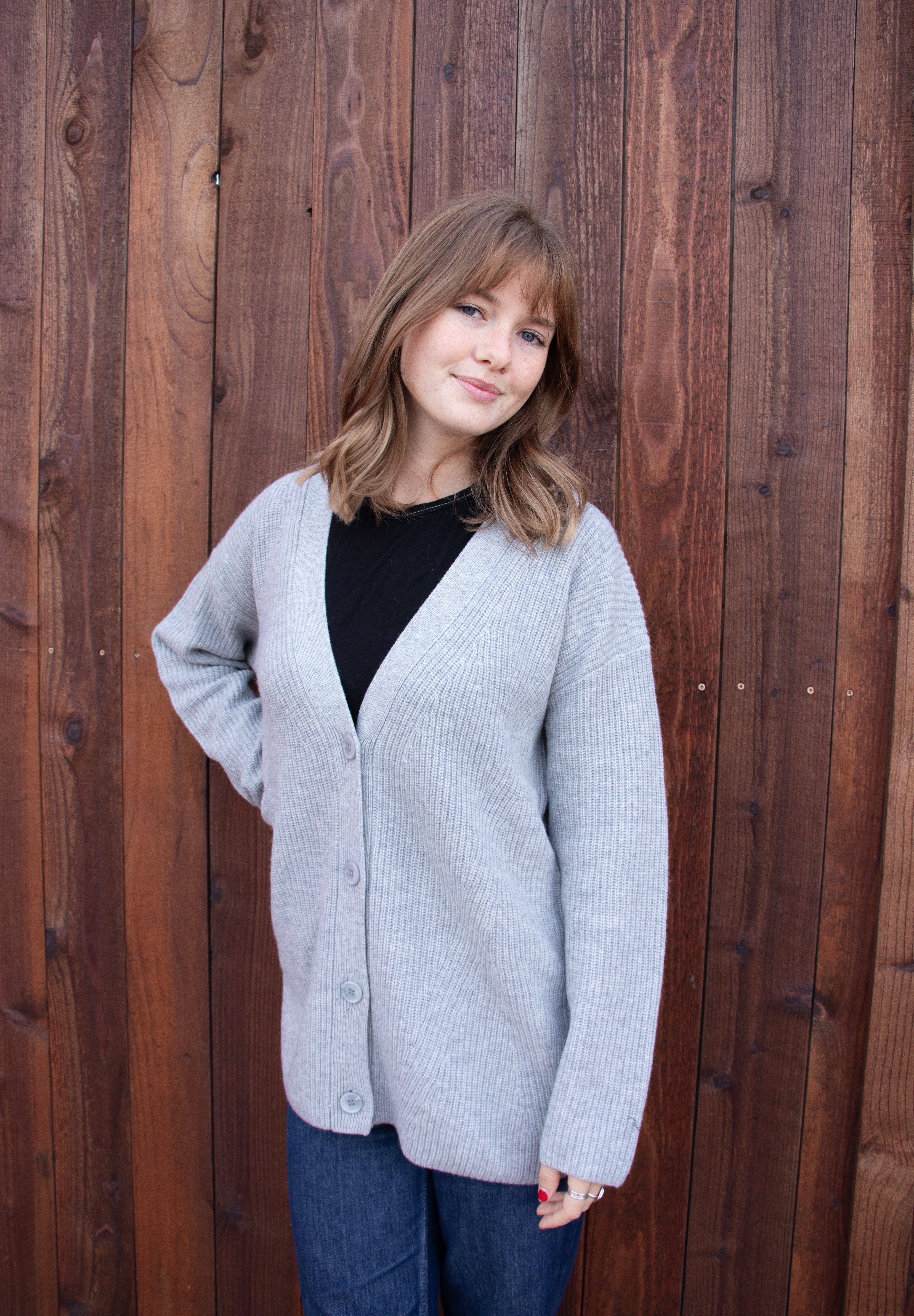 Cashmere Rib Cardigan - Heather Grey