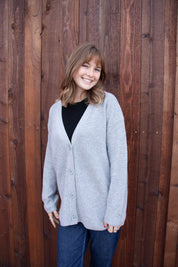 Cashmere Rib Cardigan - Heather Grey