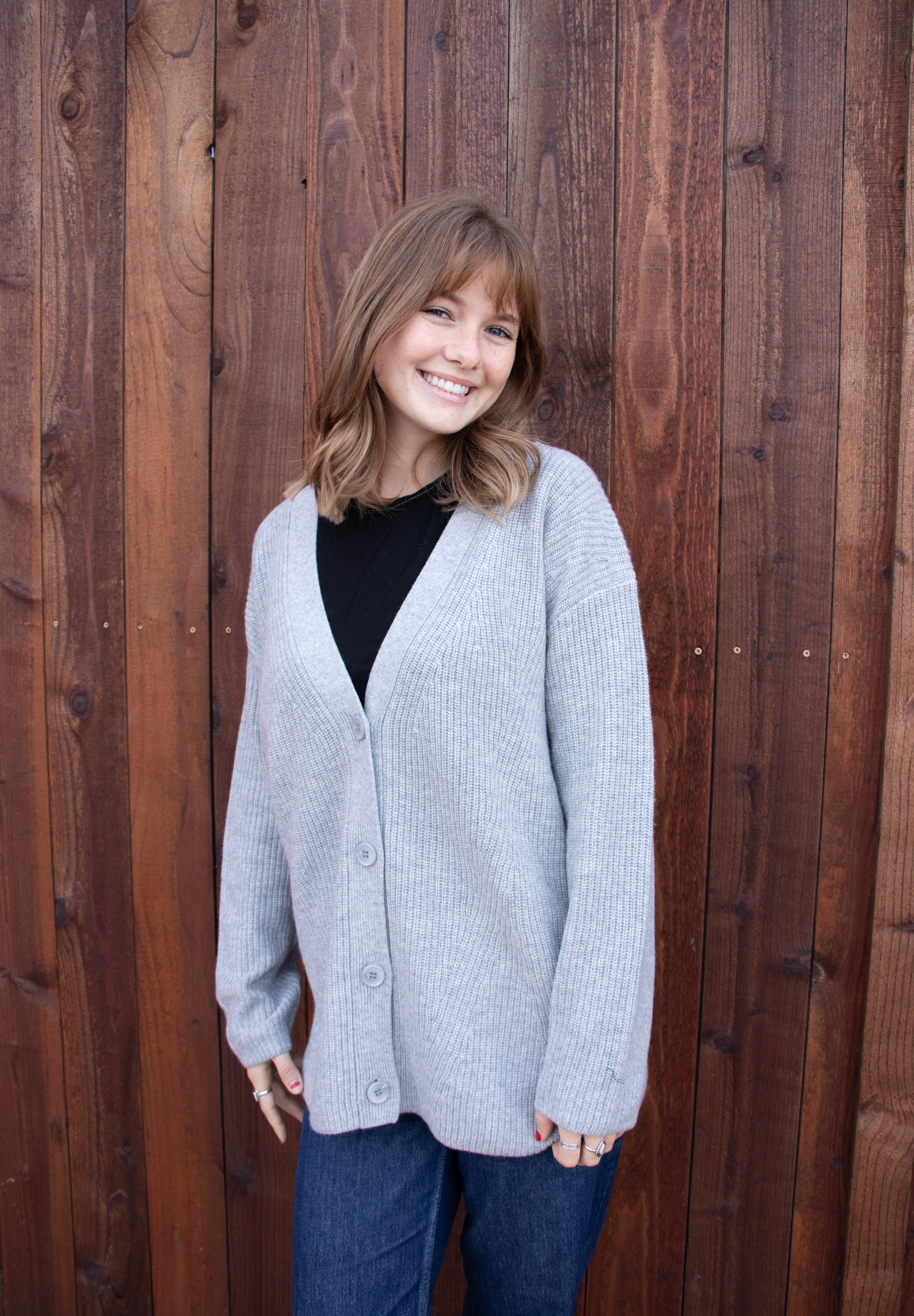 Cashmere Rib Cardigan - Heather Grey