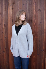 Cashmere Rib Cardigan - Heather Grey