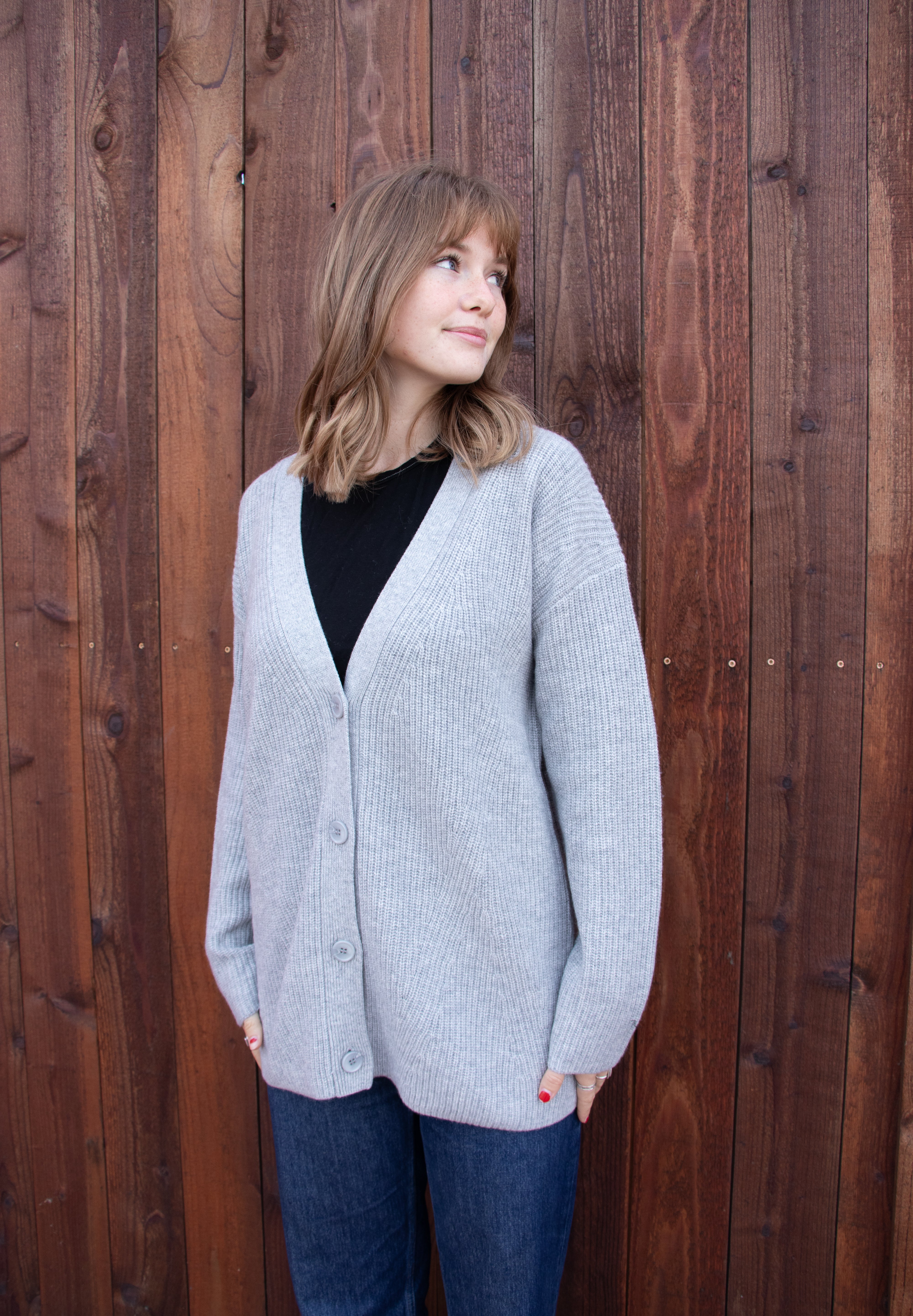 Cashmere Rib Cardigan - Heather Grey