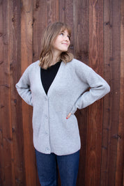 Cashmere Rib Cardigan - Heather Grey