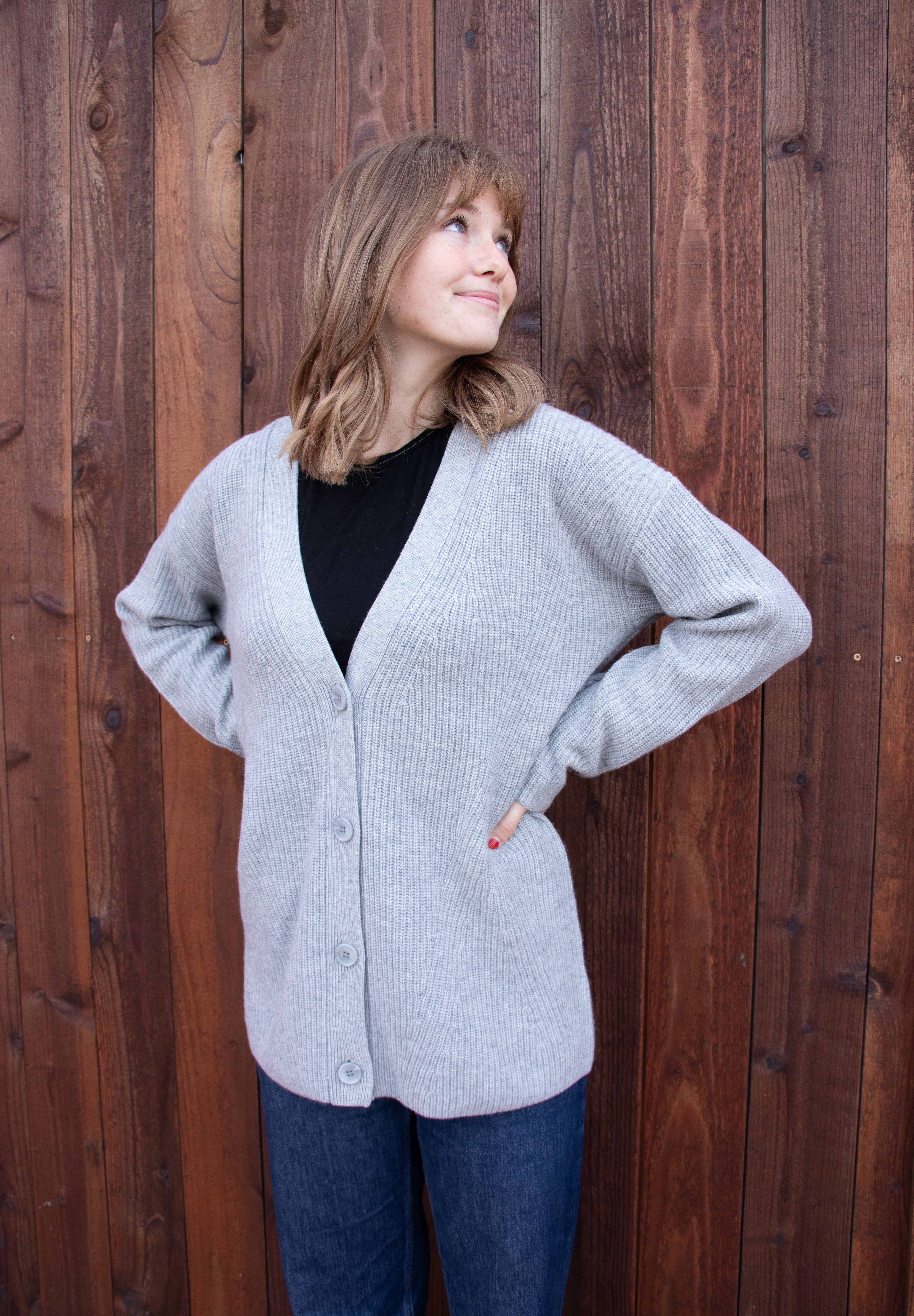 Cashmere Rib Cardigan - Heather Grey