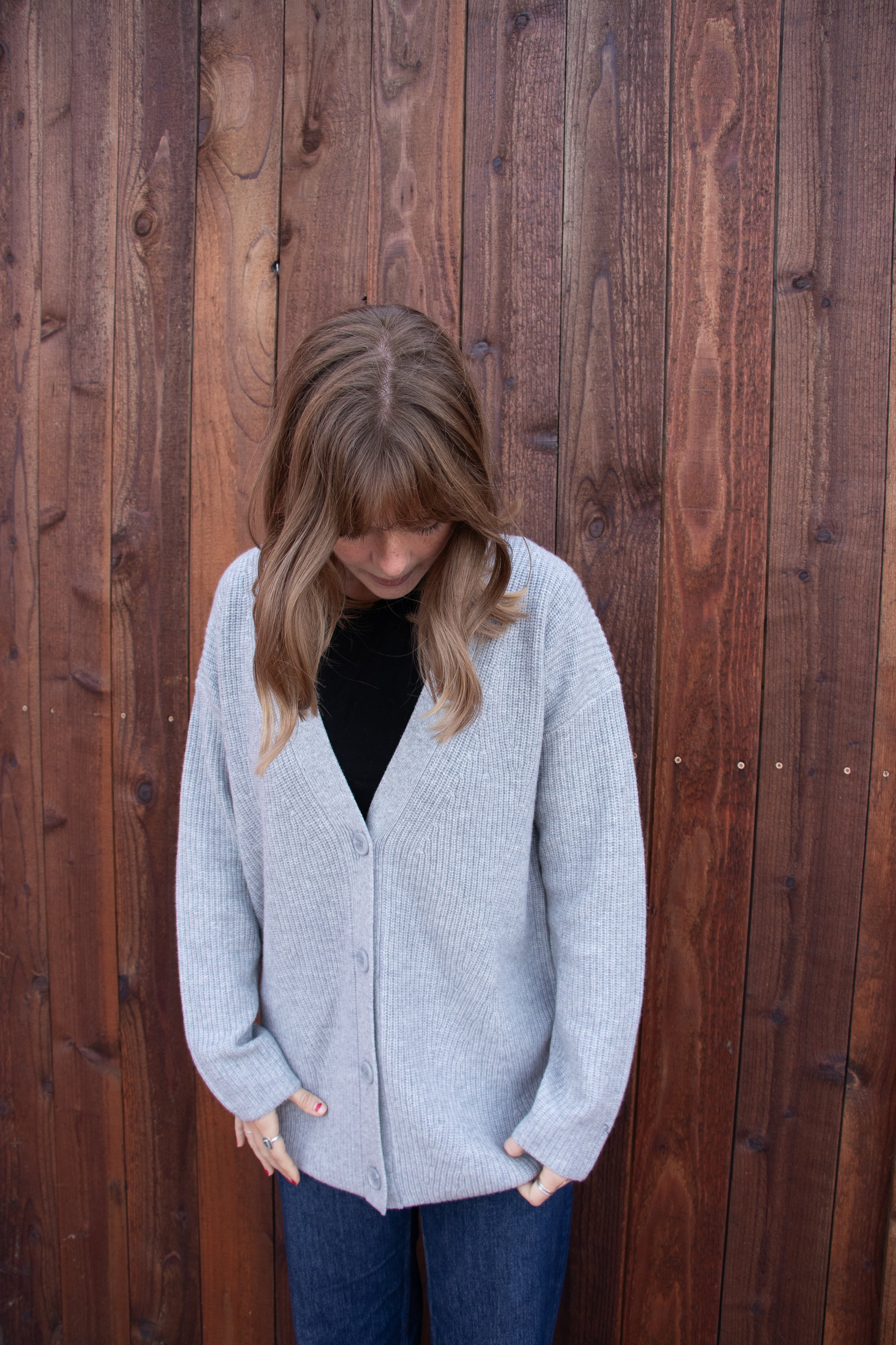 Cashmere Rib Cardigan - Heather Grey