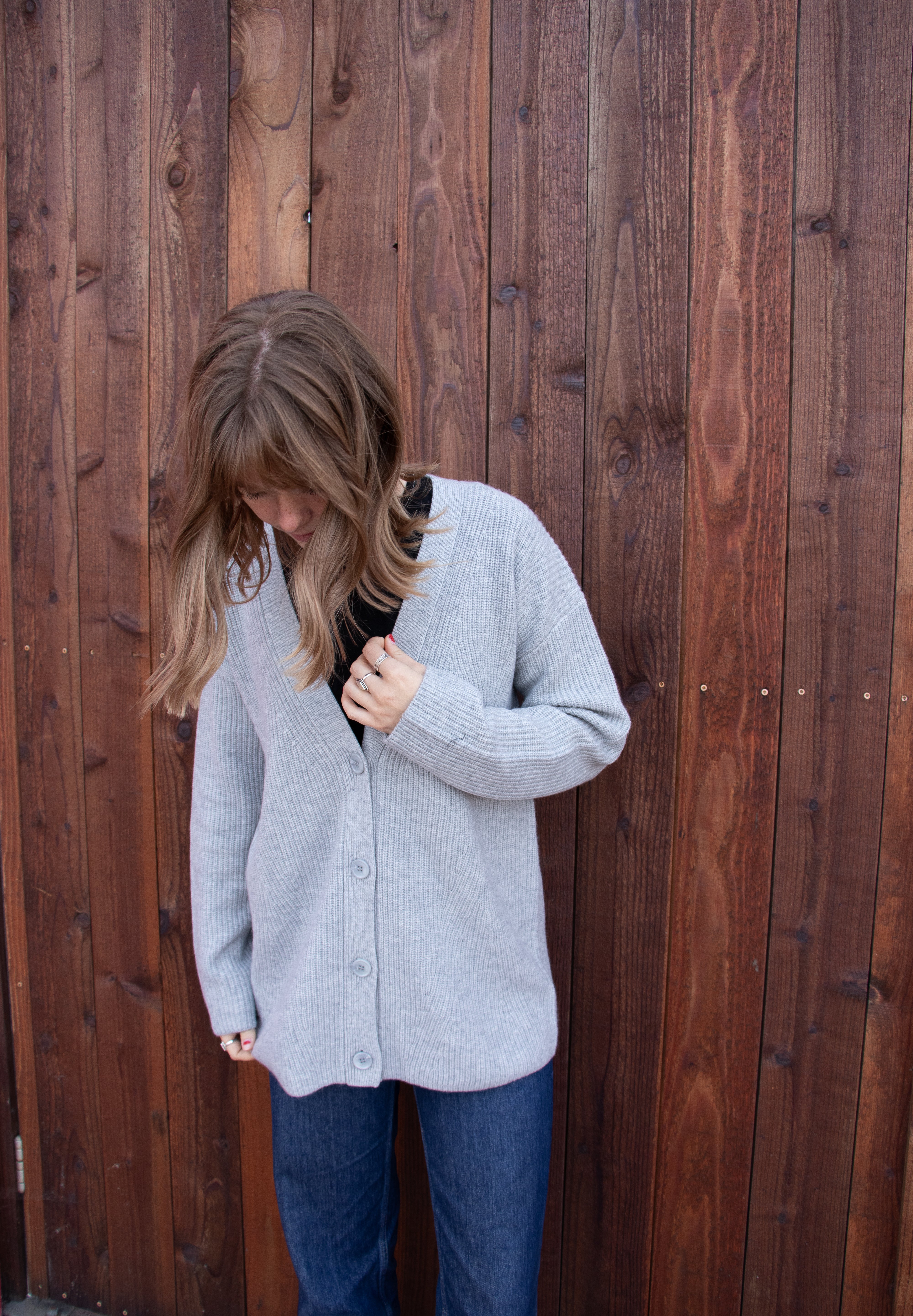 Cashmere Rib Cardigan - Heather Grey