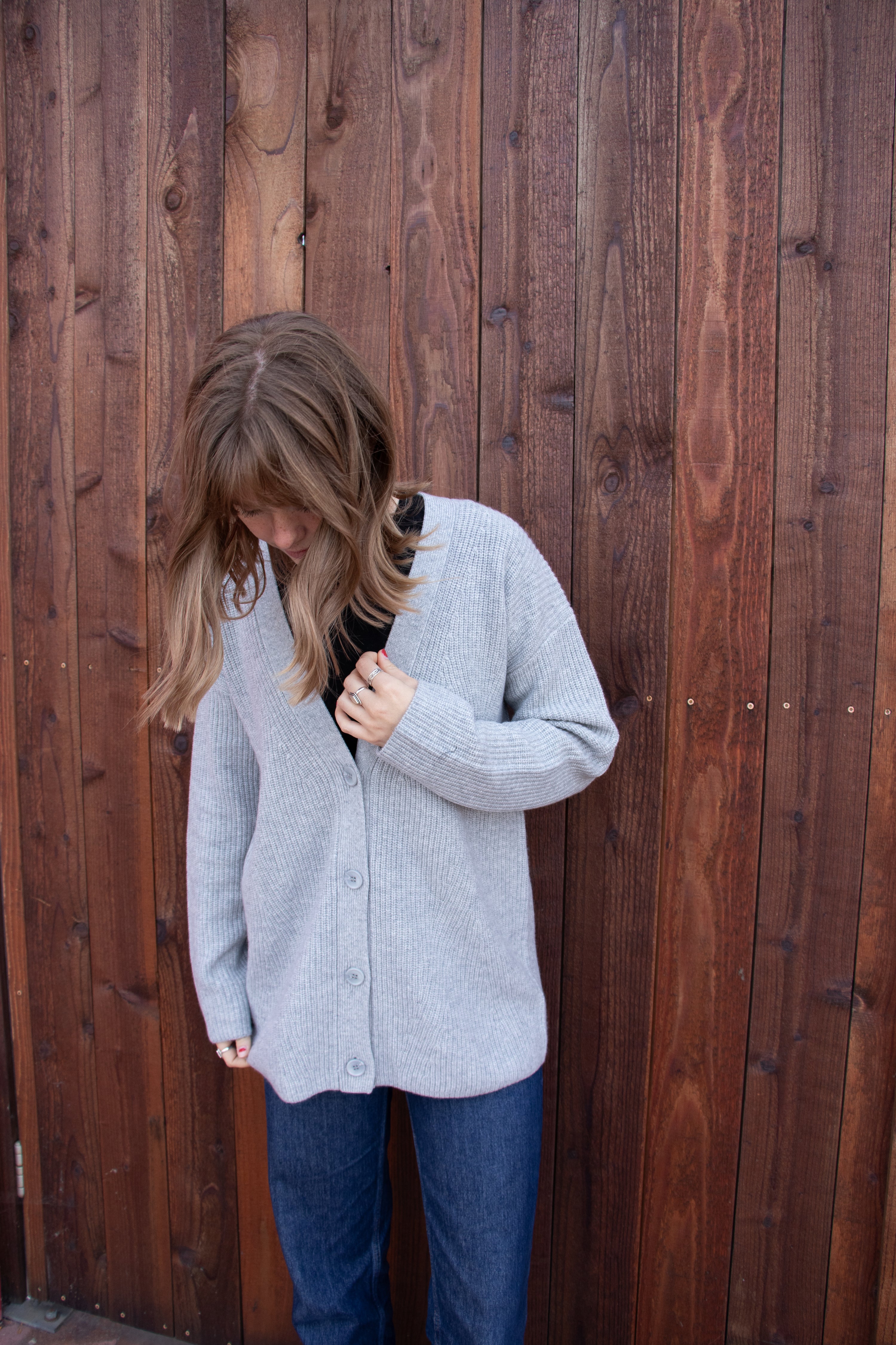 Cashmere Rib Cardigan - Heather Grey