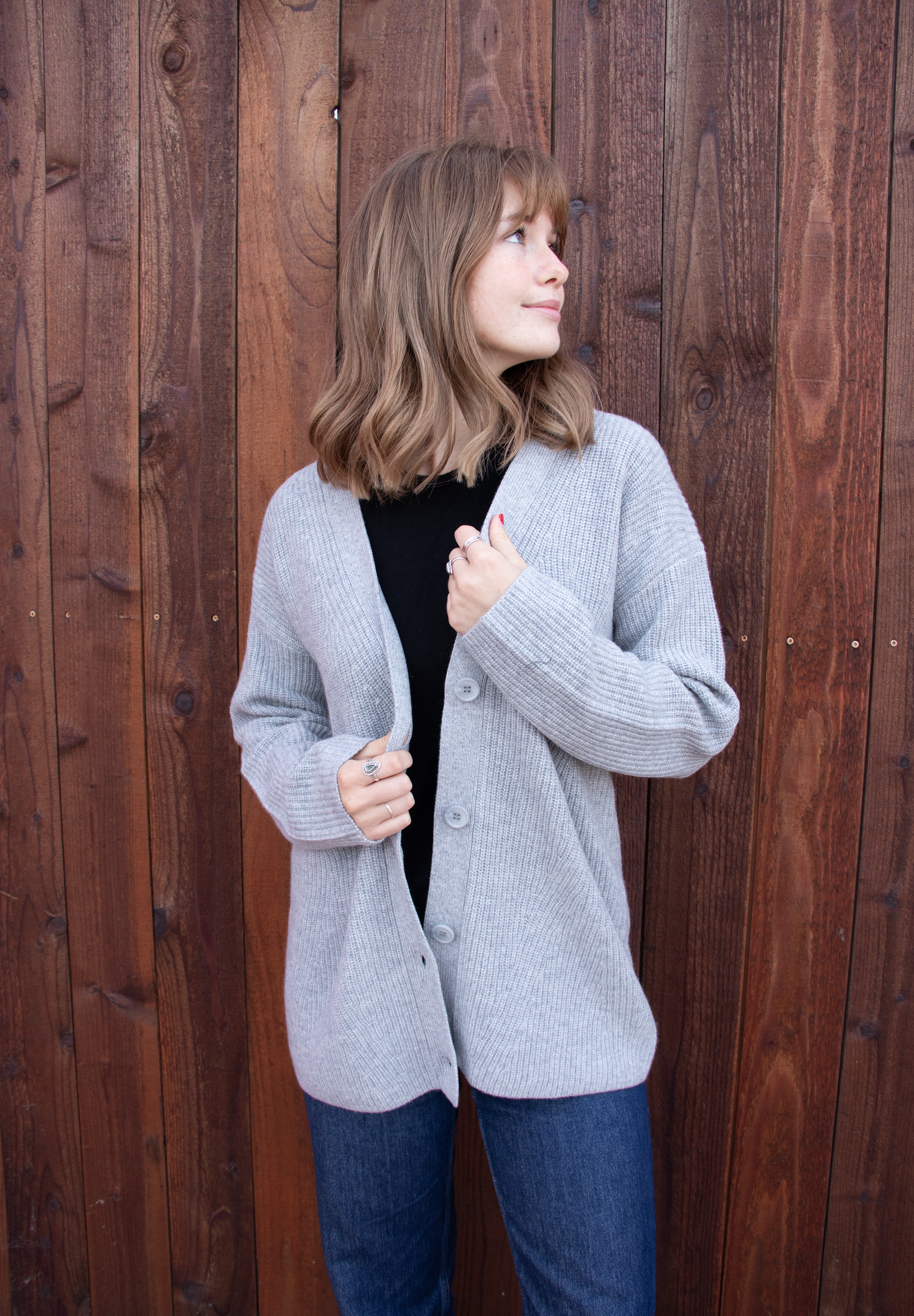 Cashmere Rib Cardigan - Heather Grey