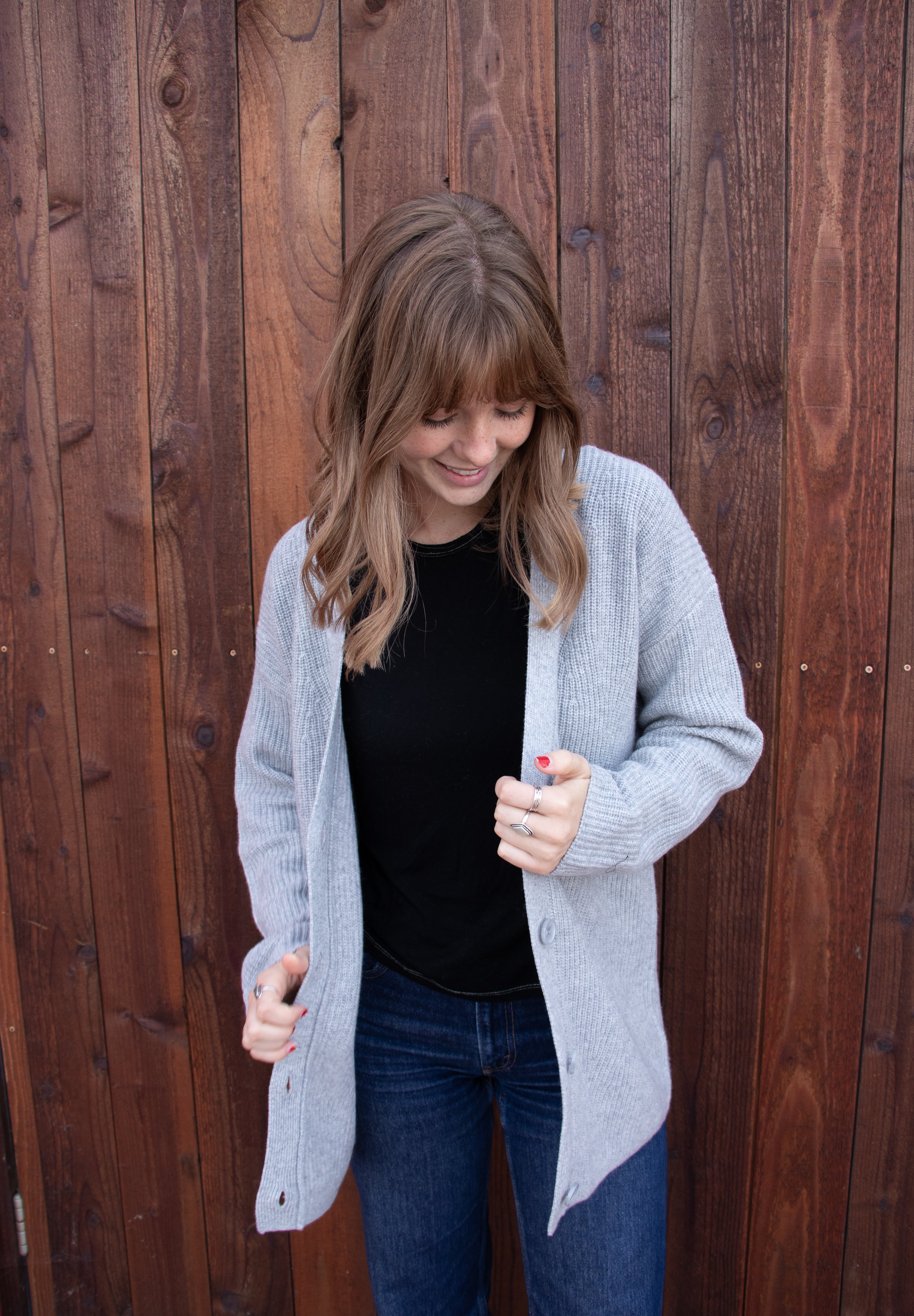 Cashmere Rib Cardigan - Heather Grey