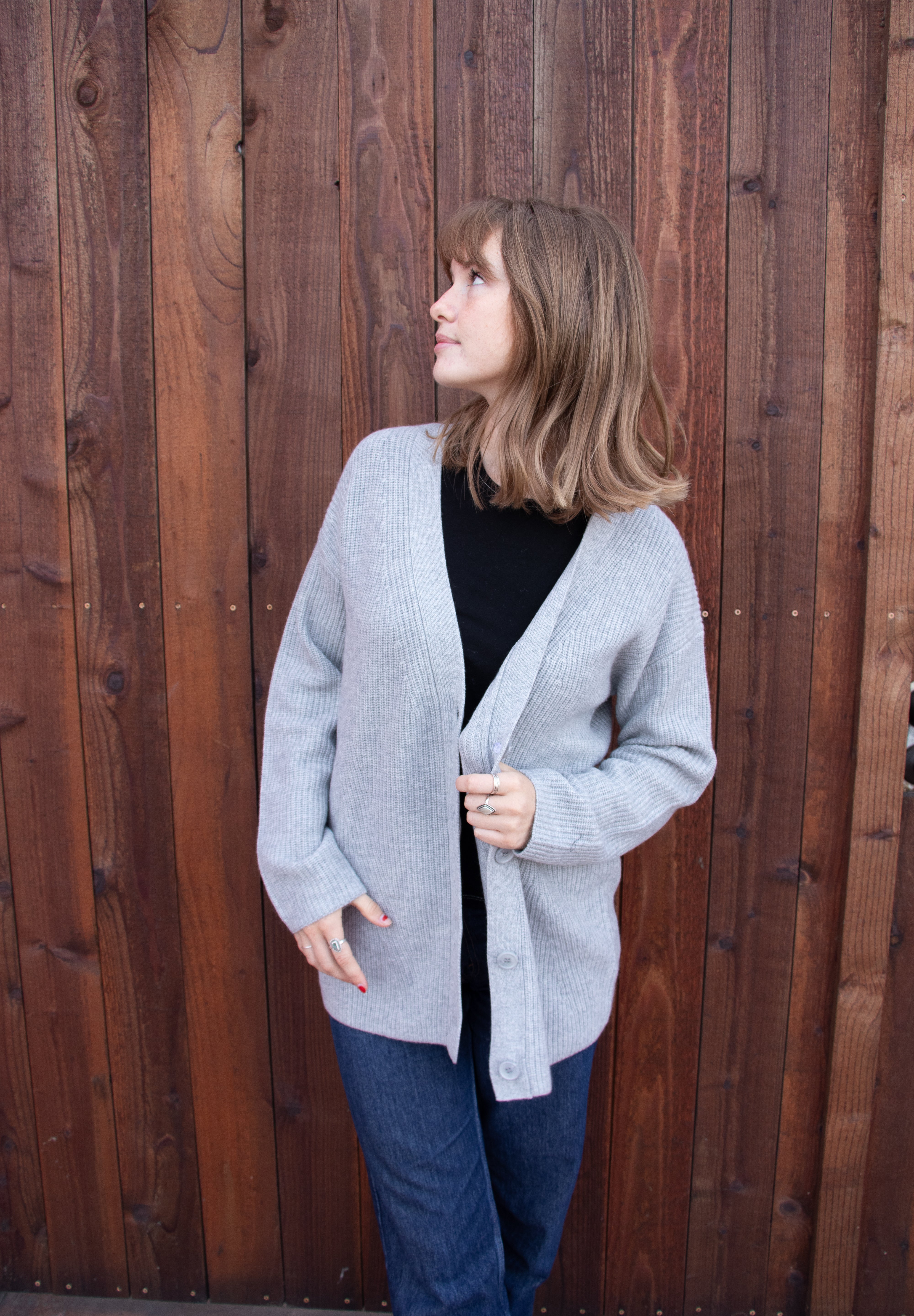 Cashmere Rib Cardigan - Heather Grey