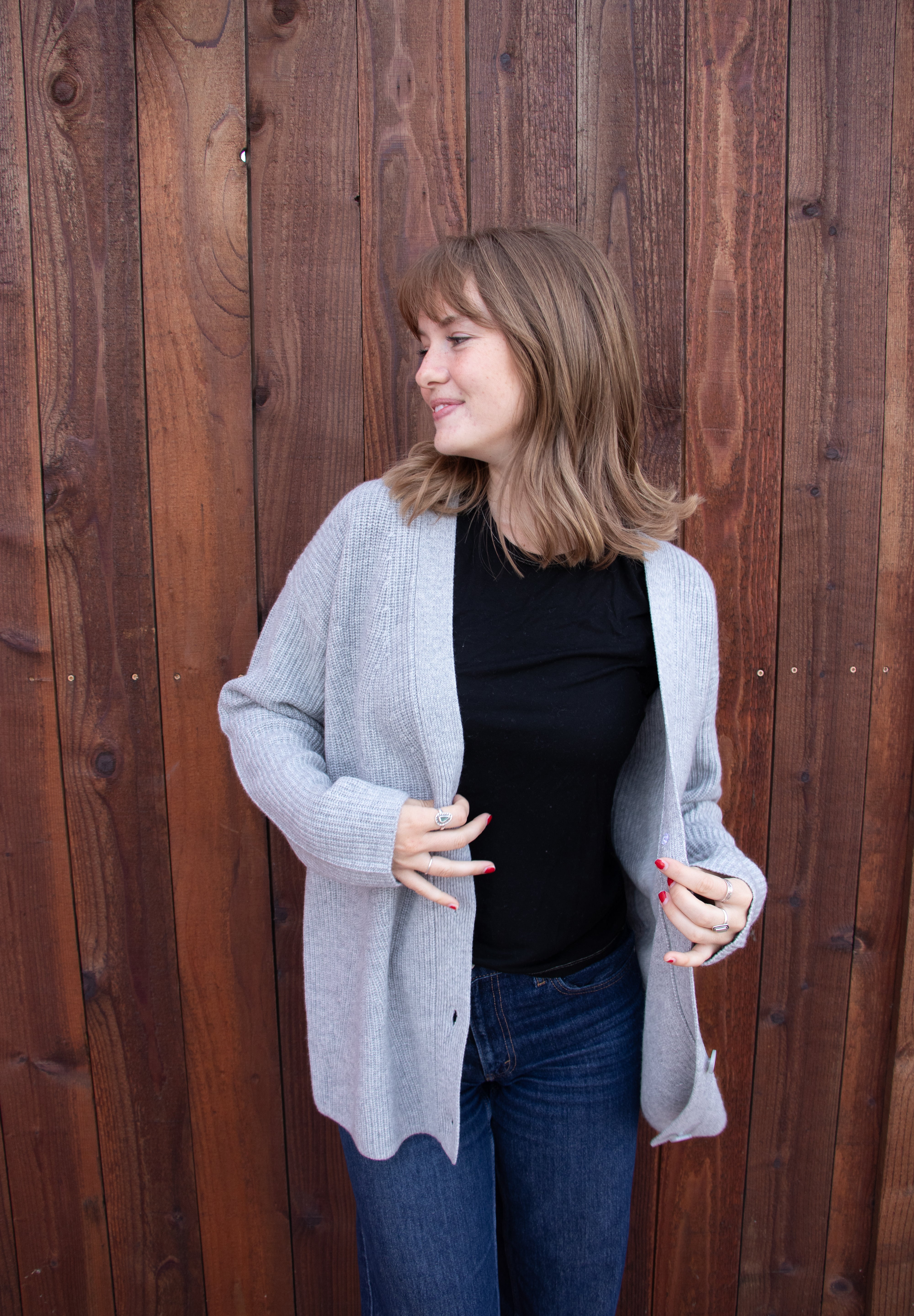 Cashmere Rib Cardigan - Heather Grey