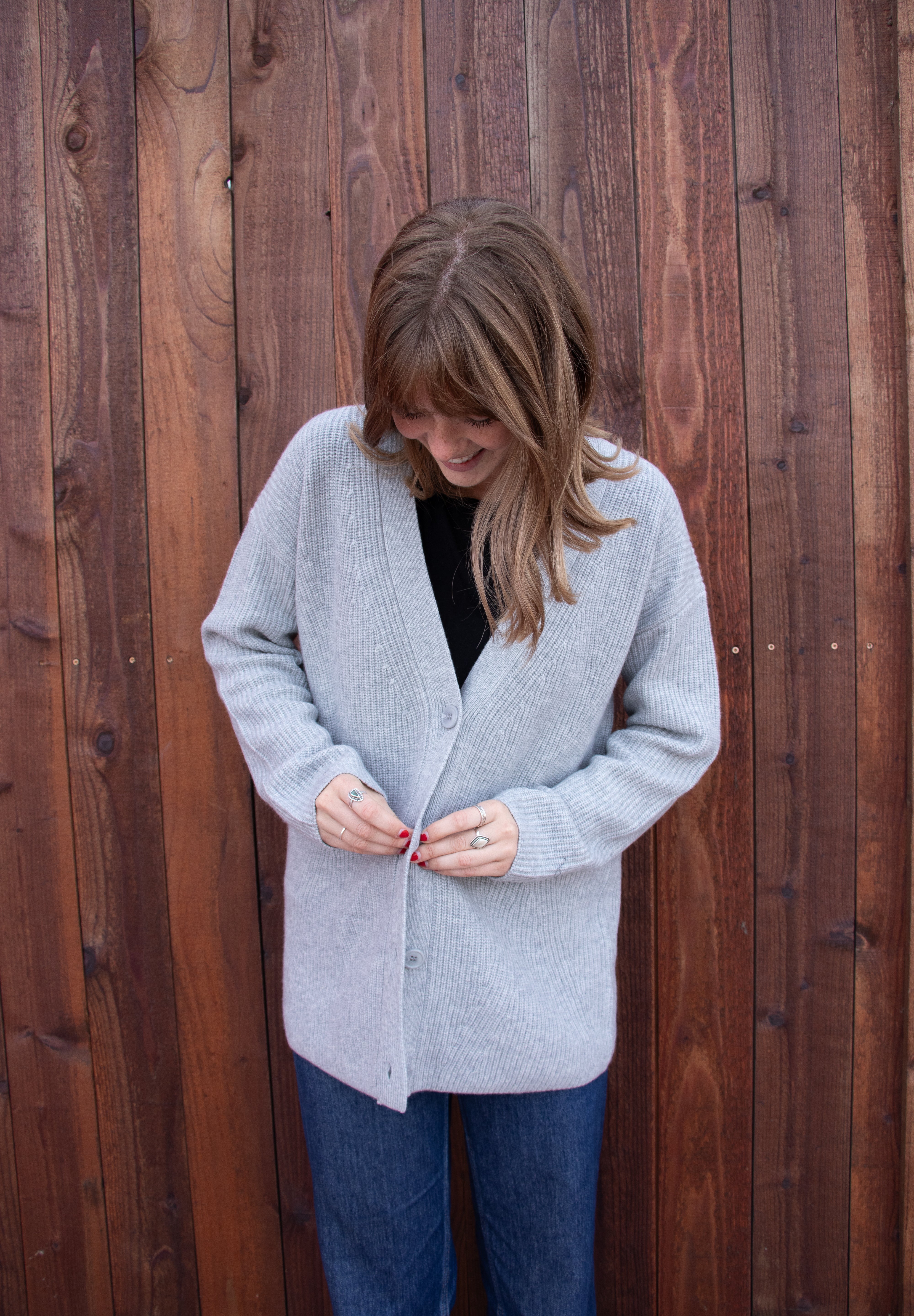 Cashmere Rib Cardigan - Heather Grey