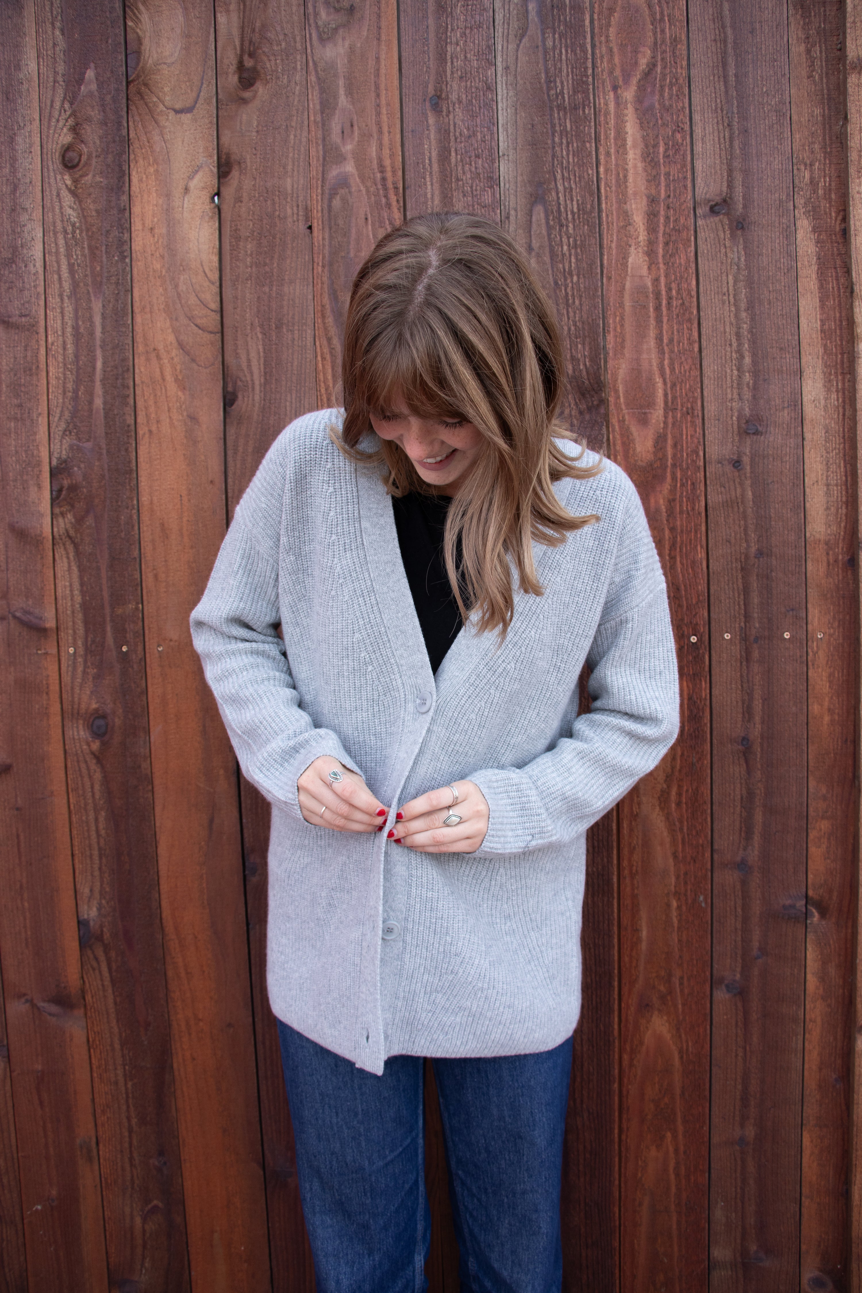 Cashmere Rib Cardigan - Heather Grey