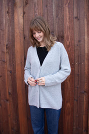 Cashmere Rib Cardigan - Heather Grey