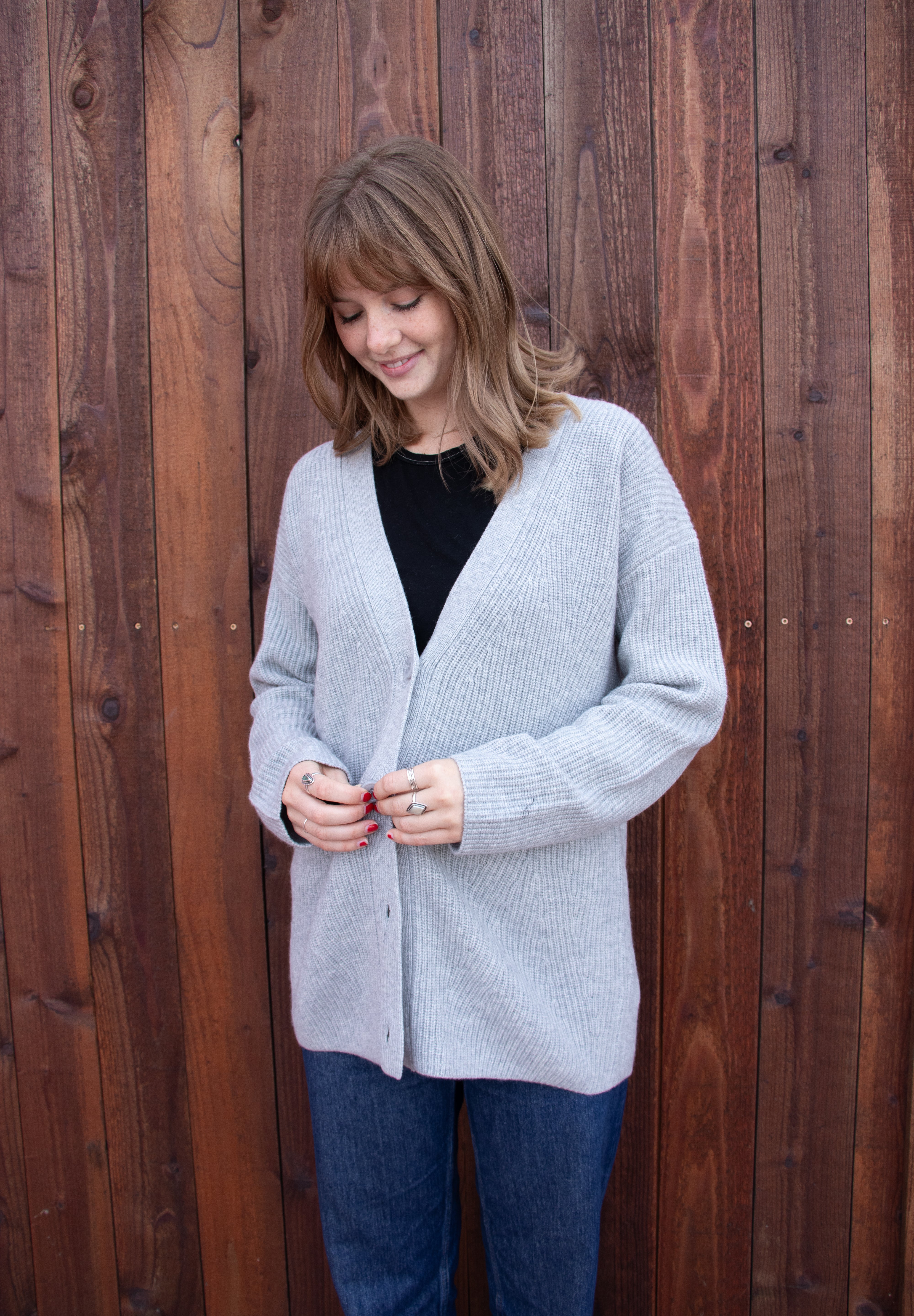 Cashmere Rib Cardigan - Heather Grey