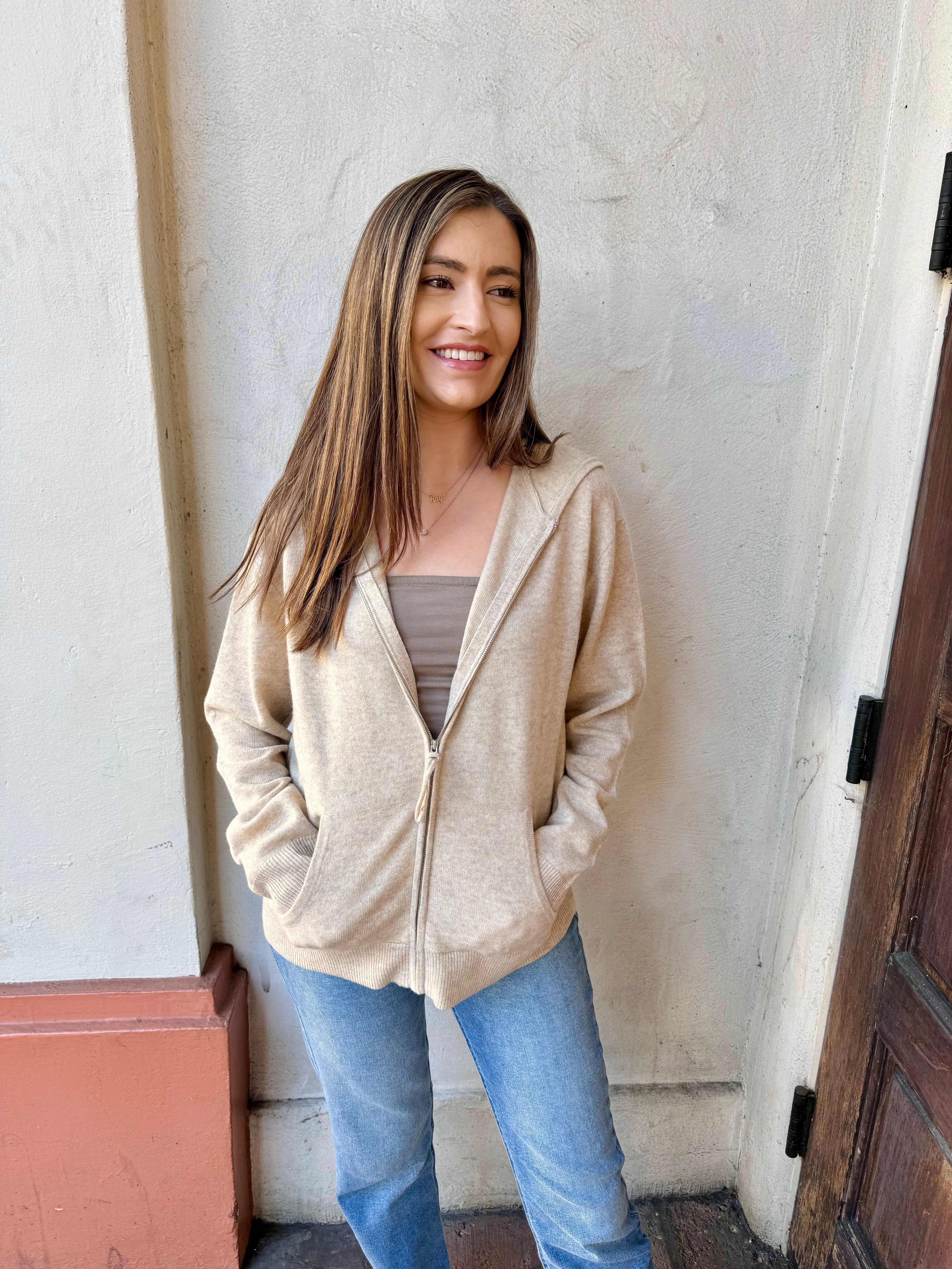 Softest Cashmere Zip-hoodie - Sand