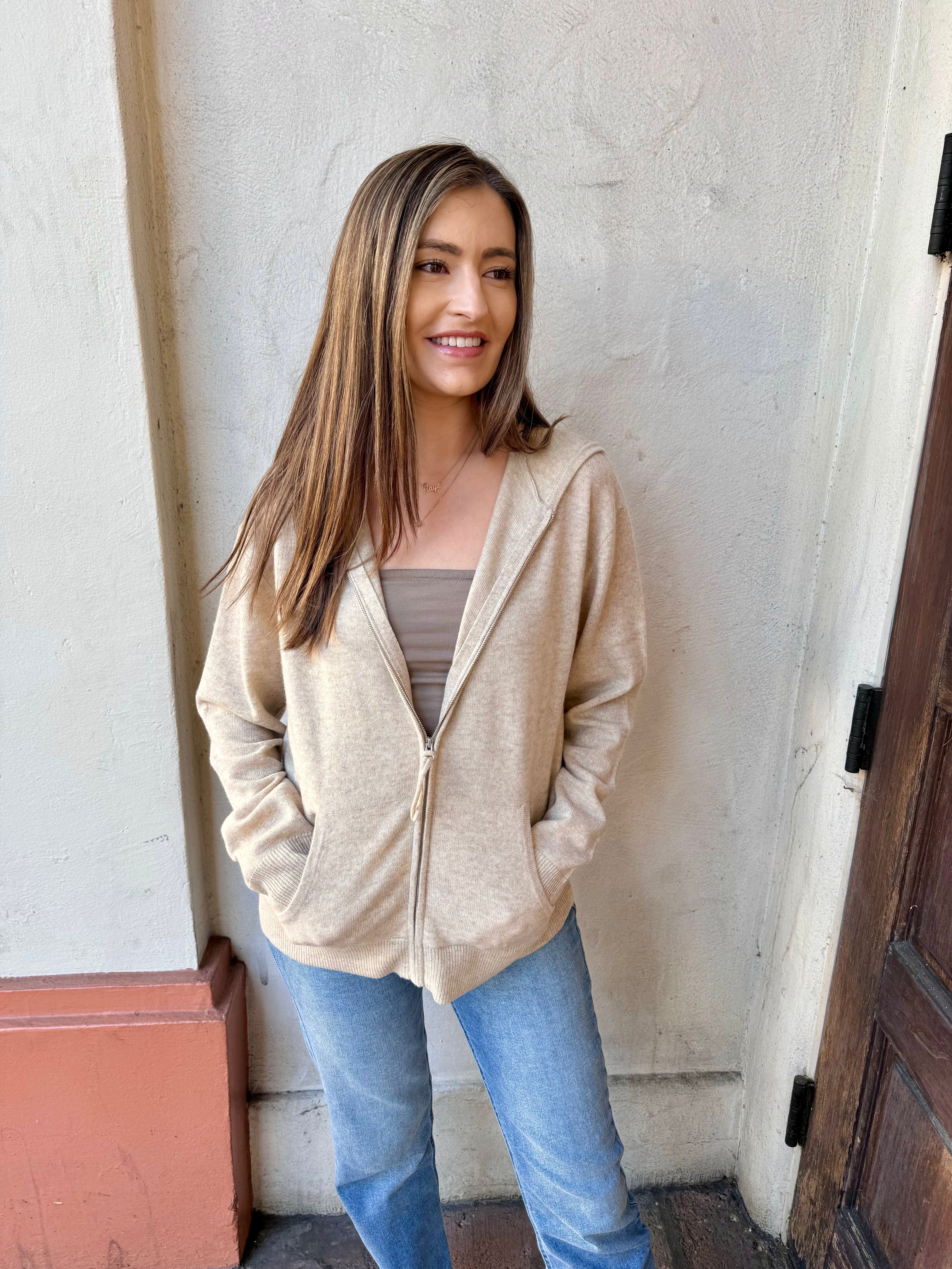 Softest Cashmere Zip-hoodie - Sand