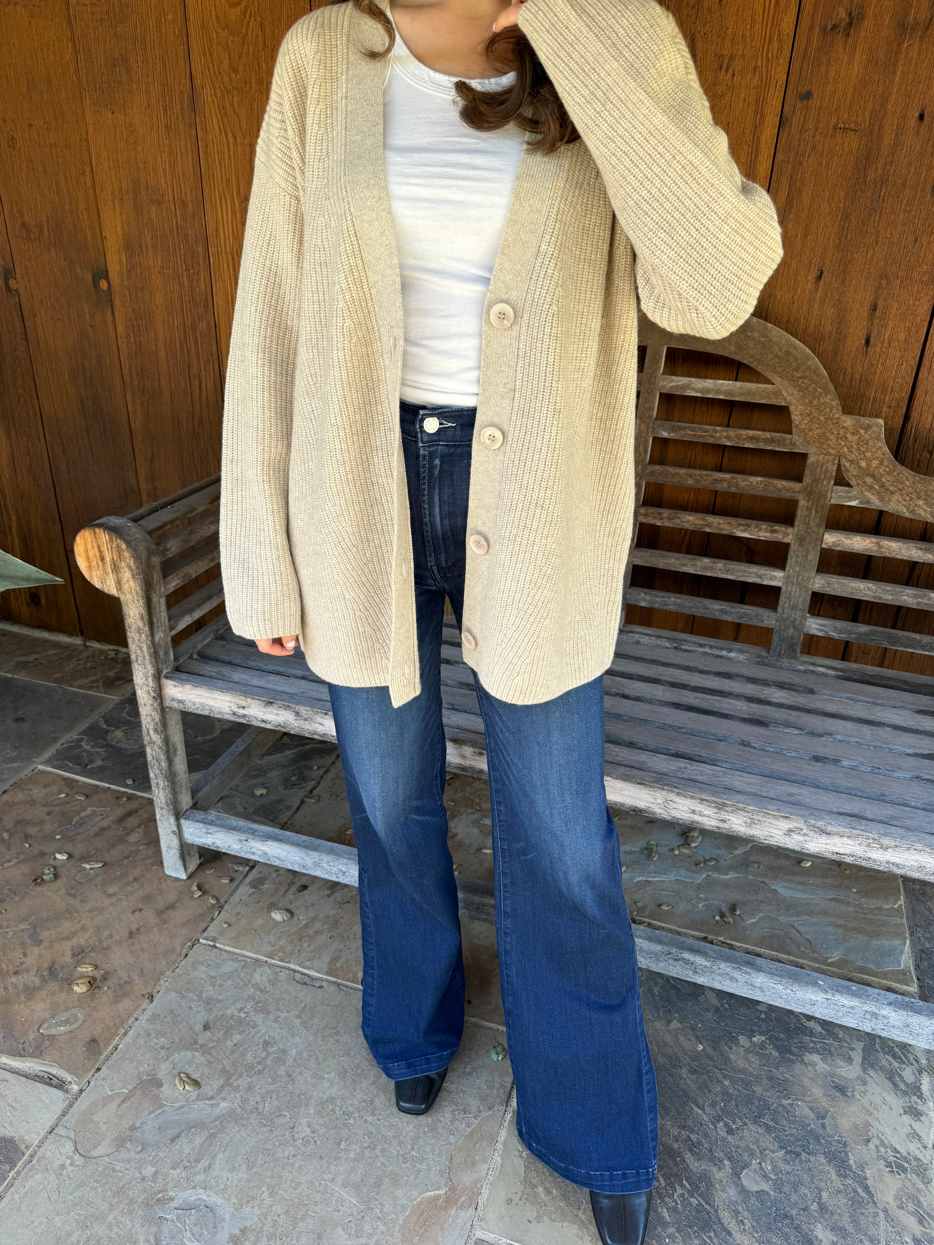 Cashmere Rib Cardigan - Sand