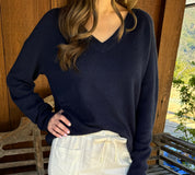 Softest Relaxed Cashmere V-neck - Ocean Blue