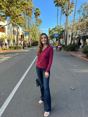 Softest V-neck Long Sleeve Tee - Merlot