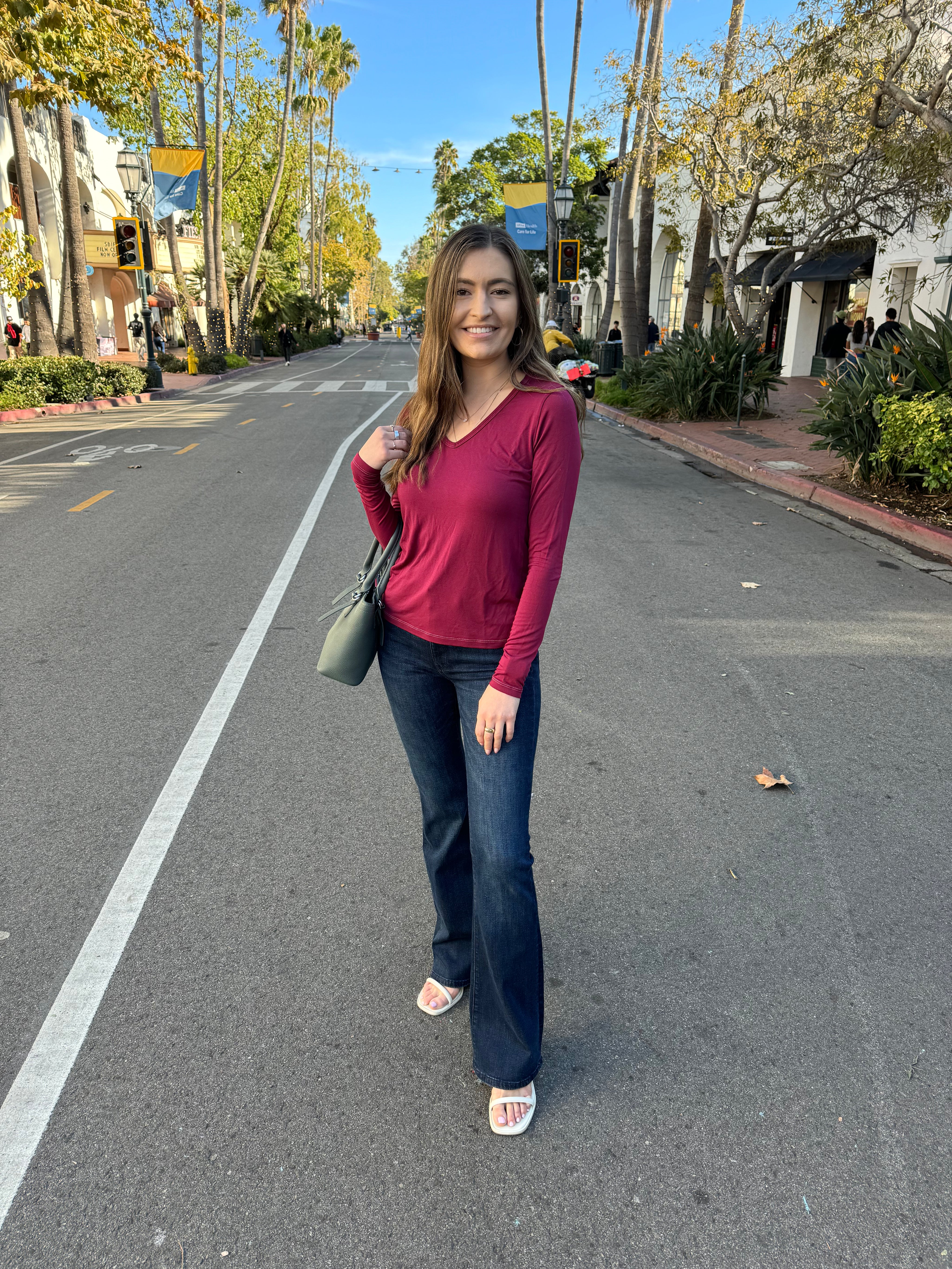 Softest V-neck Long Sleeve Tee - Merlot