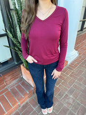 Softest V-neck Long Sleeve Tee - Merlot